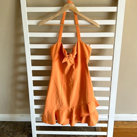 REVOLVE LIKELY Reyn Halter-Neck Dress Mandarin Orange Sun Size 10 - Picture 1 of 16